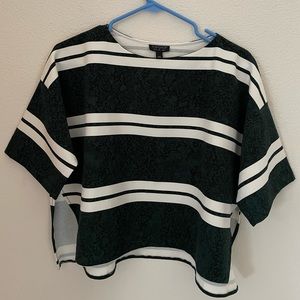TopShop: Dark Green/White Boxy Cropped Striped Shirt (Excellent Condition)